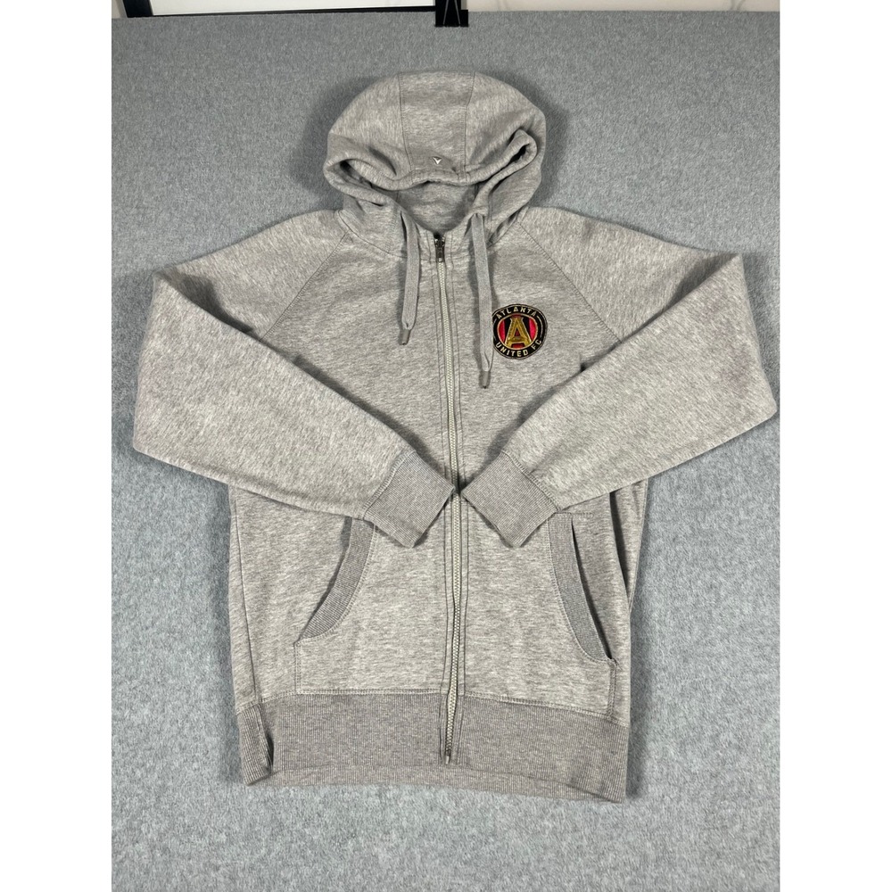 Antigua Atlanta United FC Hoodie Mens Medium Gray Full Zip Fleece Sweatshirt